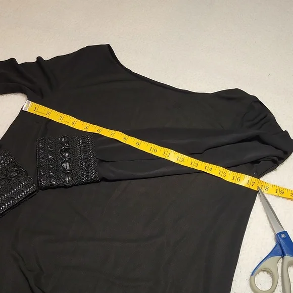 Bailey 44 Mini Layered Sheath Dress Long Sleeves Vegan Leather / Sz S / Black - Picture 11 of 16